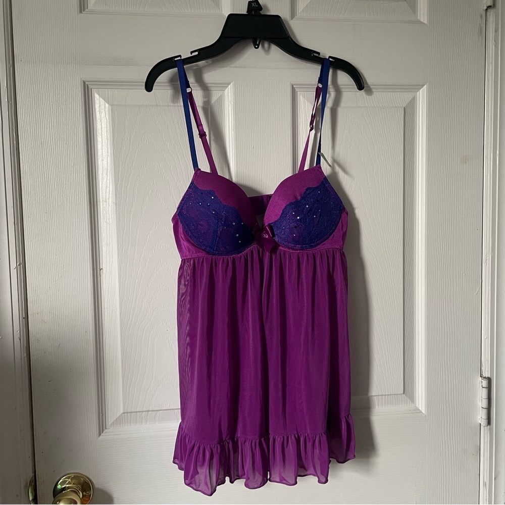 Jessica Purple Lace-Accent Babydoll Chemise